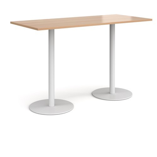 Monza rectangular poseur table with flat round white bases 1800mm x 800mm beech - MPR1800-WH-B