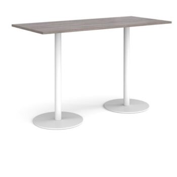 Monza rectangular poseur table with flat round white bases 1800mm x 800mm grey oak - MPR1800-WH-GO