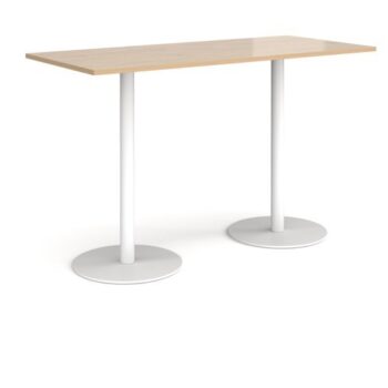 Monza rectangular poseur table with flat round white bases 1800mm x 800mm kendal oak - MPR1800-WH-KO