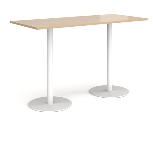 Monza rectangular poseur table with flat round white bases 1800mm x 800mm kendal oak - MPR1800-WH-KO