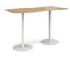 Monza rectangular poseur table with flat round white bases 1800mm x 800mm oak - MPR1800-WH-O