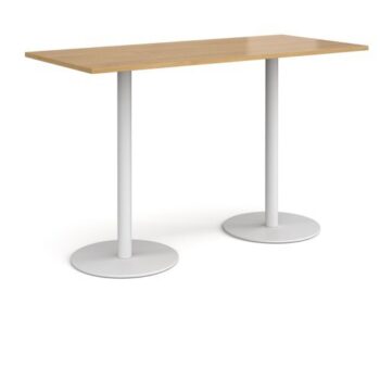 Monza rectangular poseur table with flat round white bases 1800mm x 800mm oak - MPR1800-WH-O