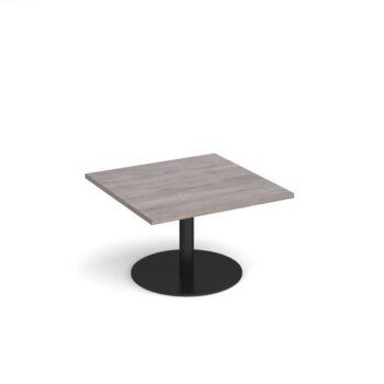 Monza square coffee table with flat round black base 800mm grey oak - MCS800-K-GO