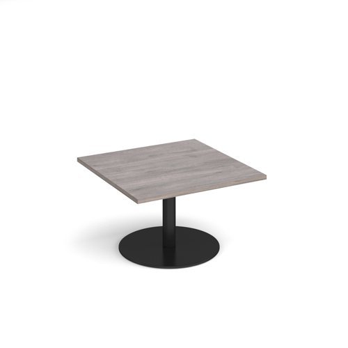 Monza square coffee table with flat round black base 800mm grey oak - MCS800-K-GO