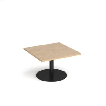 Monza square coffee table with flat round black base 800mm kendal oak - MCS800-K-KO