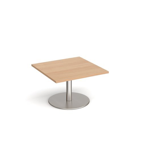 Monza square coffee table with flat round brushed steel base 800mm beech - MCS800-BS-B