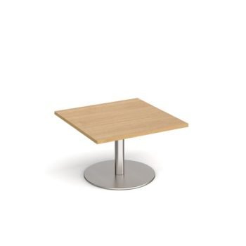 Monza square coffee table with flat round brushed steel base 800mm oak - MCS800-BS-O