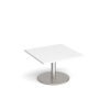Monza square coffee table with flat round brushed steel base 800mm white - MCS800-BS-WH