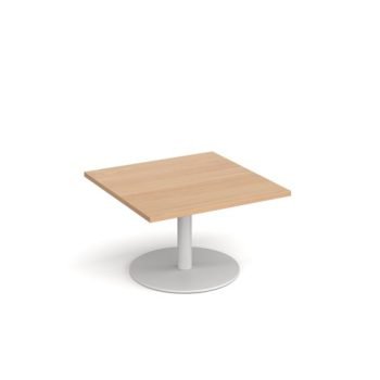 Monza square coffee table with flat round white base 800mm beech - MCS800-WH-B