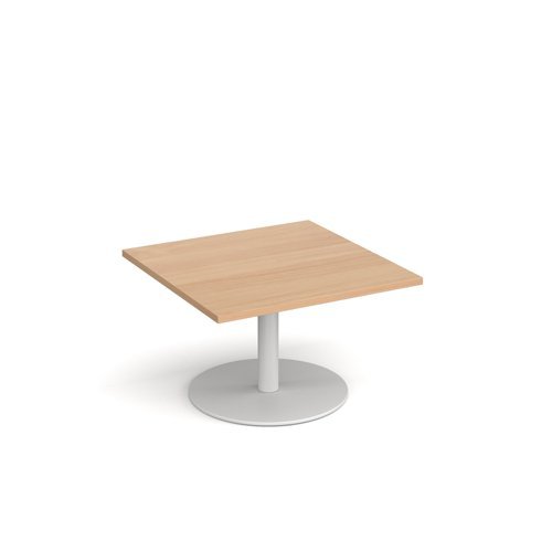 Monza square coffee table with flat round white base 800mm beech - MCS800-WH-B