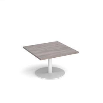 Monza square coffee table with flat round white base 800mm grey oak - MCS800-WH-GO