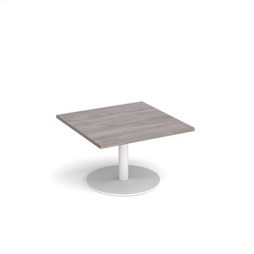 Monza square coffee table with flat round white base 800mm grey oak - MCS800-WH-GO