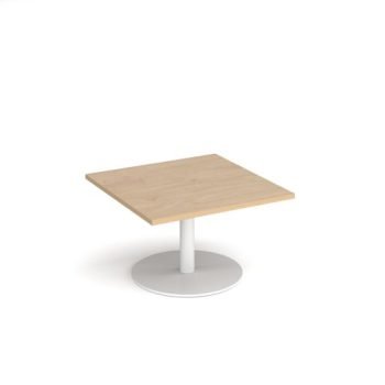 Monza square coffee table with flat round white base 800mm kendal oak - MCS800-WH-KO