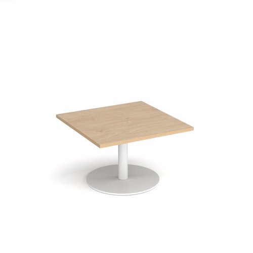 Monza square coffee table with flat round white base 800mm kendal oak - MCS800-WH-KO