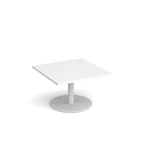 Monza square coffee table with flat round white base 800mm white - MCS800-WH-WH