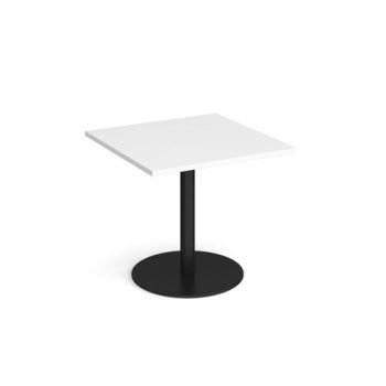Monza square dining table with flat round black base 800mm white - MDS800-K-WH