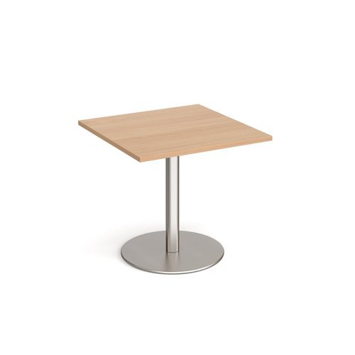 Monza square dining table with flat round brushed steel base 800mm beech - MDS800-BS-B