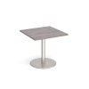 Monza square dining table with flat round brushed steel base 800mm grey oak - MDS800-BS-GO