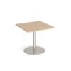 Monza square dining table with flat round brushed steel base 800mm kendal oak - MDS800-BS-KO