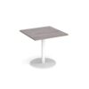 Monza square dining table with flat round white base 800mm grey oak - MDS800-WH-GO