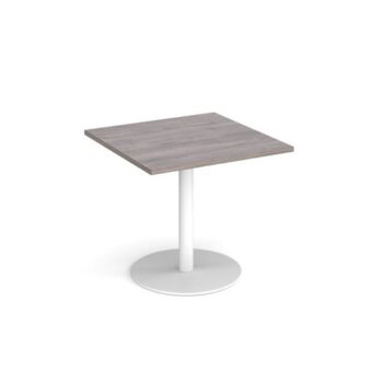 Monza square dining table with flat round white base 800mm grey oak - MDS800-WH-GO