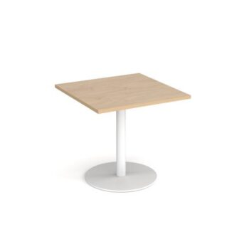 Monza square dining table with flat round white base 800mm kendal oak - MDS800-WH-KO