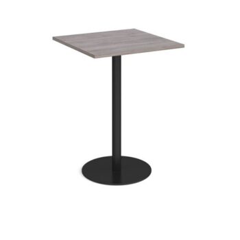 Monza square poseur table with flat round black base 800mm grey oak - MPS800-K-GO