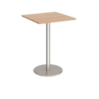 Monza square poseur table with flat round brushed steel base 800mm beech - MPS800-BS-B