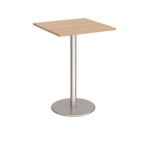 Monza square poseur table with flat round brushed steel base 800mm beech - MPS800-BS-B