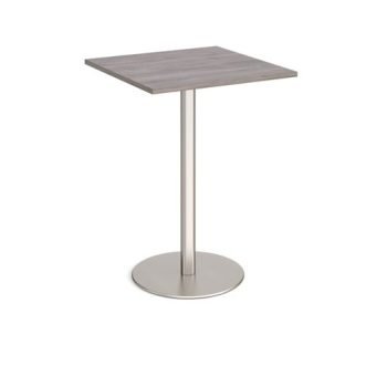 Monza square poseur table with flat round brushed steel base 800mm grey oak - MPS800-BS-GO