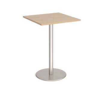 Monza square poseur table with flat round brushed steel base 800mm kendal oak - MPS800-BS-KO