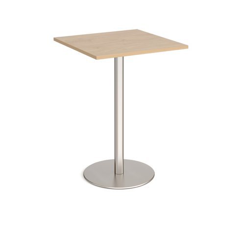 Monza square poseur table with flat round brushed steel base 800mm kendal oak - MPS800-BS-KO