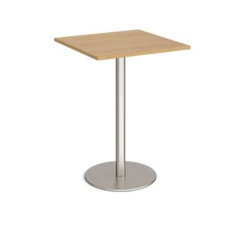 Monza square poseur table with flat round brushed steel base 800mm oak - MPS800-BS-O