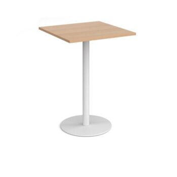 Monza square poseur table with flat round white base 800mm beech - MPS800-WH-B