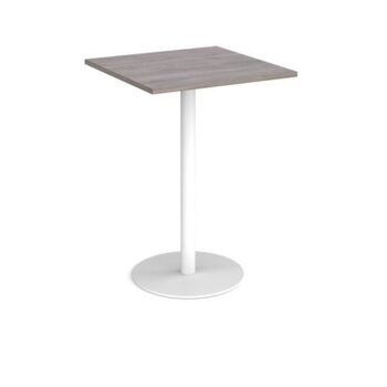 Monza square poseur table with flat round white base 800mm grey oak - MPS800-WH-GO