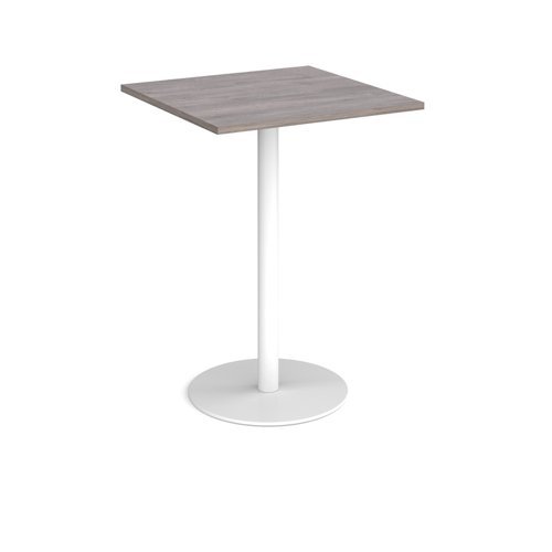 Monza square poseur table with flat round white base 800mm grey oak - MPS800-WH-GO