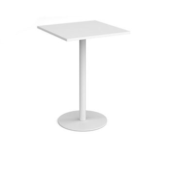 Monza square poseur table with flat round white base 800mm white - MPS800-WH-WH