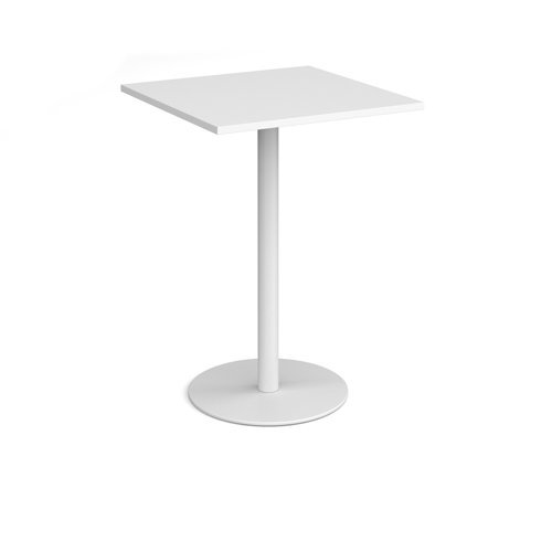 Monza square poseur table with flat round white base 800mm white - MPS800-WH-WH