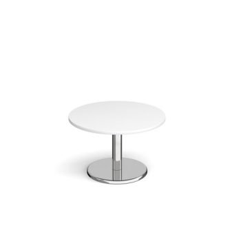 Pisa circular coffee table with round chrome base 800mm white - PCC800-WH