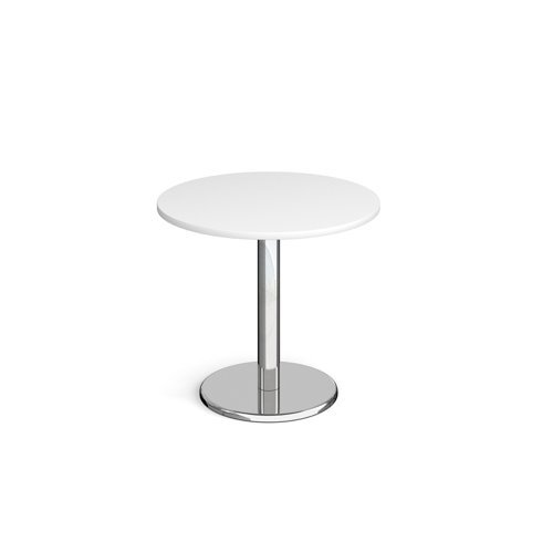 Pisa circular dining table with round chrome base 800mm white - PDC800-WH