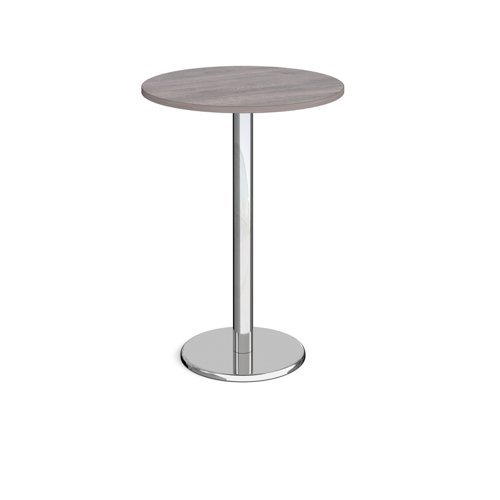 Pisa circular poseur table with round chrome base 800mm grey oak - PPC800-GO