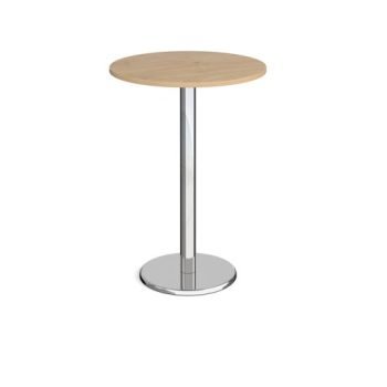 Pisa circular poseur table with round chrome base 800mm kendal oak - PPC800-KO