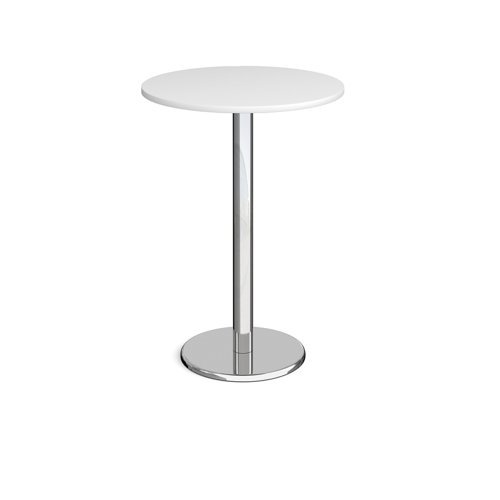 Pisa circular poseur table with round chrome base 800mm white - PPC800-WH
