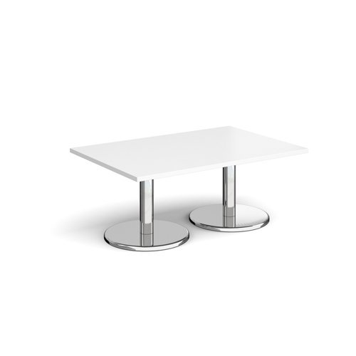Pisa rectangular coffee table with round chrome bases 1200mm x 800mm white - PCR1200-WH