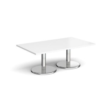 Pisa rectangular coffee table with round chrome bases 1400mm x 800mm white - PCR1400-WH