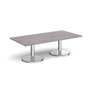 Pisa rectangular coffee table with round chrome bases 1600mm x 800mm grey oak - PCR1600-GO