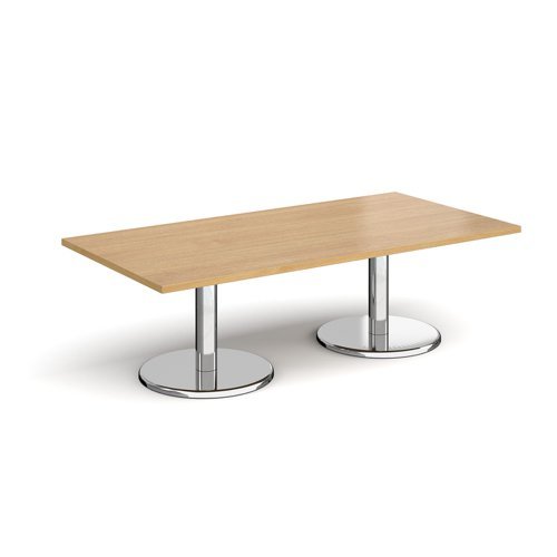 Pisa rectangular coffee table with round chrome bases 1600mm x 800mm oak - PCR1600-O