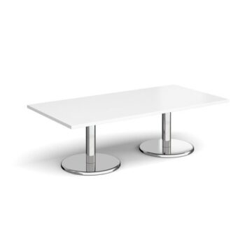 Pisa rectangular coffee table with round chrome bases 1600mm x 800mm white - PCR1600-WH
