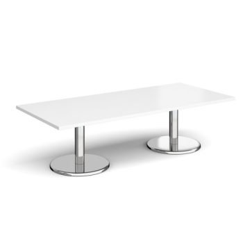Pisa rectangular coffee table with round chrome bases 1800mm x 800mm white - PCR1800-WH