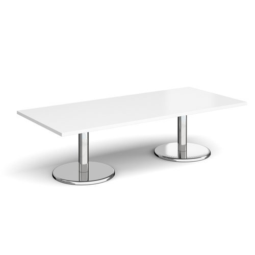Pisa rectangular coffee table with round chrome bases 1800mm x 800mm white - PCR1800-WH